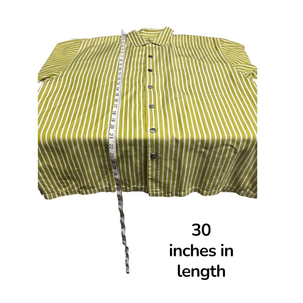 Fonte Green & White Striped Silk Tencel Short Sleeve Button-Up Shirt L - Picture 5 of 6